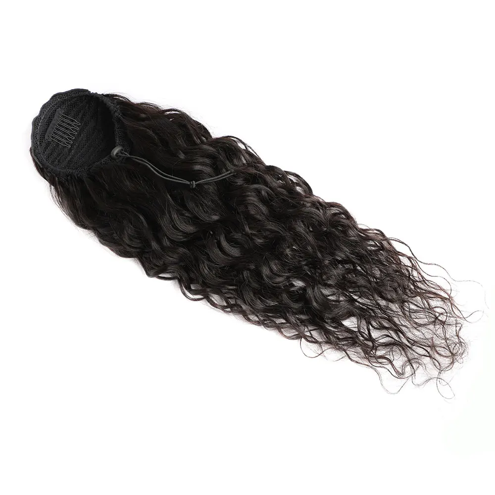 Water Wave Human Hair Ponytail Extensions for Women Natural Black Wet and Wavy  Clip in Drawstraing Ponytail Hair Extensions