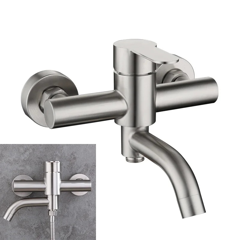 Stainless Steel Shower Mixer Faucet Shower Diverter Wall Bathroom Fixtures Universal Hot Cold Mixer Triple Valve Long Nozzle Tap