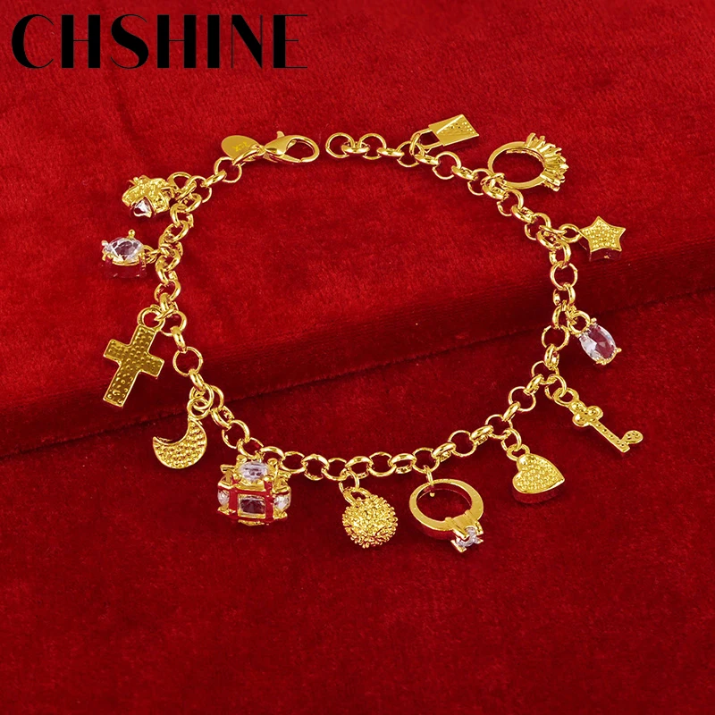 

CHSHINE 925 Sterling Silver Plated 18K Gold Charm Geometry Pendant Bracelet For Women Wedding Party Fashion Charm Jewelry