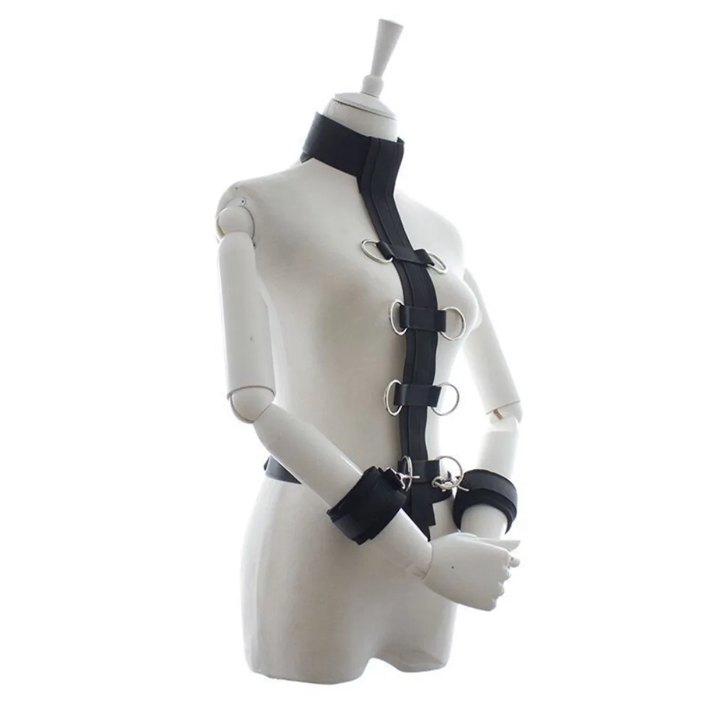 BDSM Fetish Slave Neck Collar To Hand Cuffs Body Harness Bondage Restraint Arm Binders Eye Patch Sex Toys For Couple Adult Games