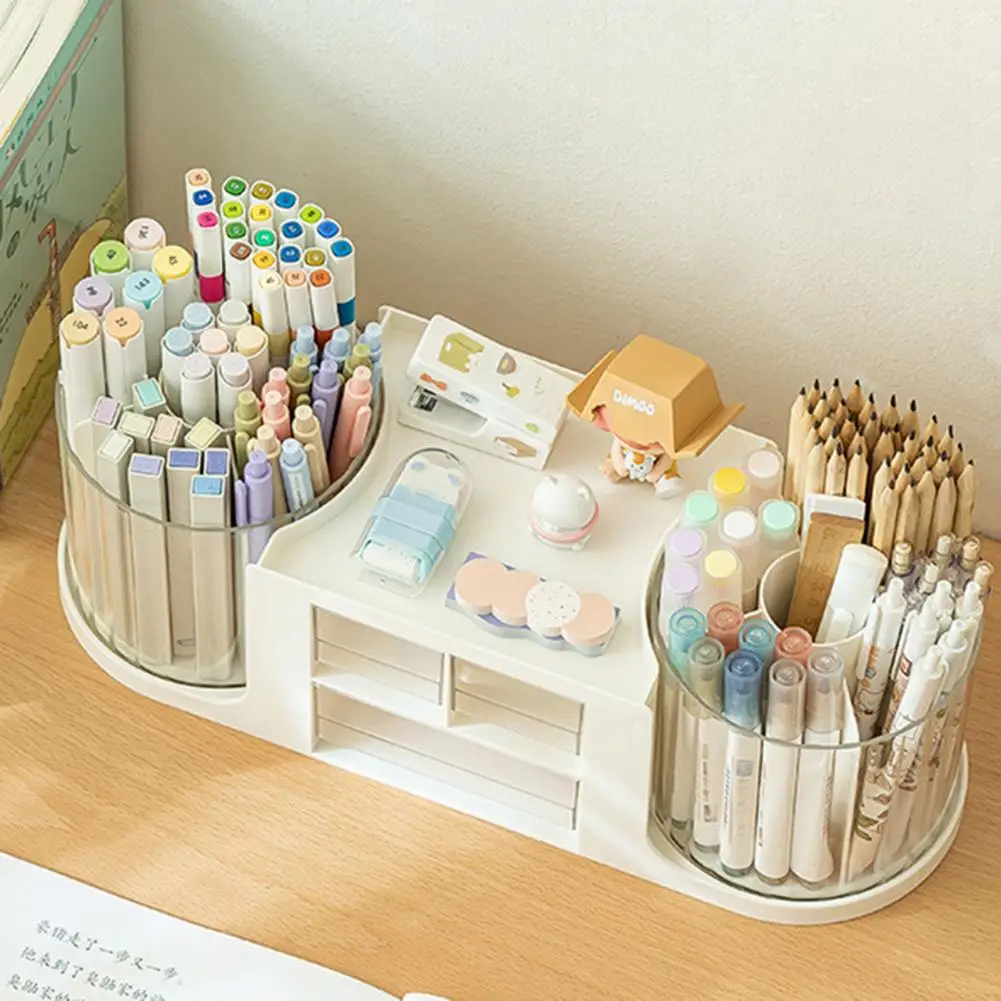 Rotating Desk Organizer Waterproof Desktop Organizer Rotatable Transparent Desk Organizer with Drawer Capacity Pen for Pencils