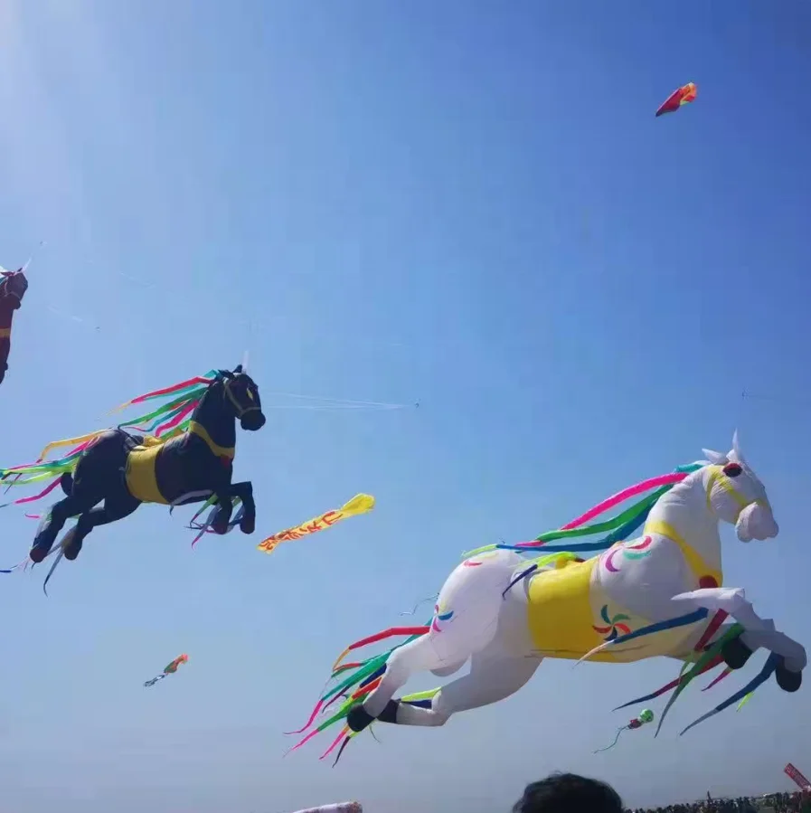 Wholesale 5m  Chinese Flying 3D Nylon Inflatable  Horse  Parafoil Soft Beach Kite for Sale