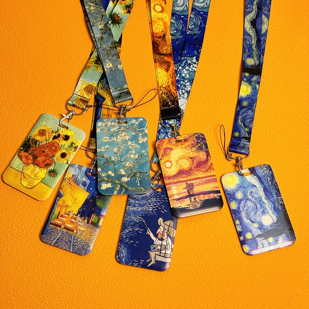 Van Gogh Art Lanyard Vintage untuk kunci rantai ID kartu kredit penutup kartu Pass Aksesori pemegang lencana tali leher pesona ponsel