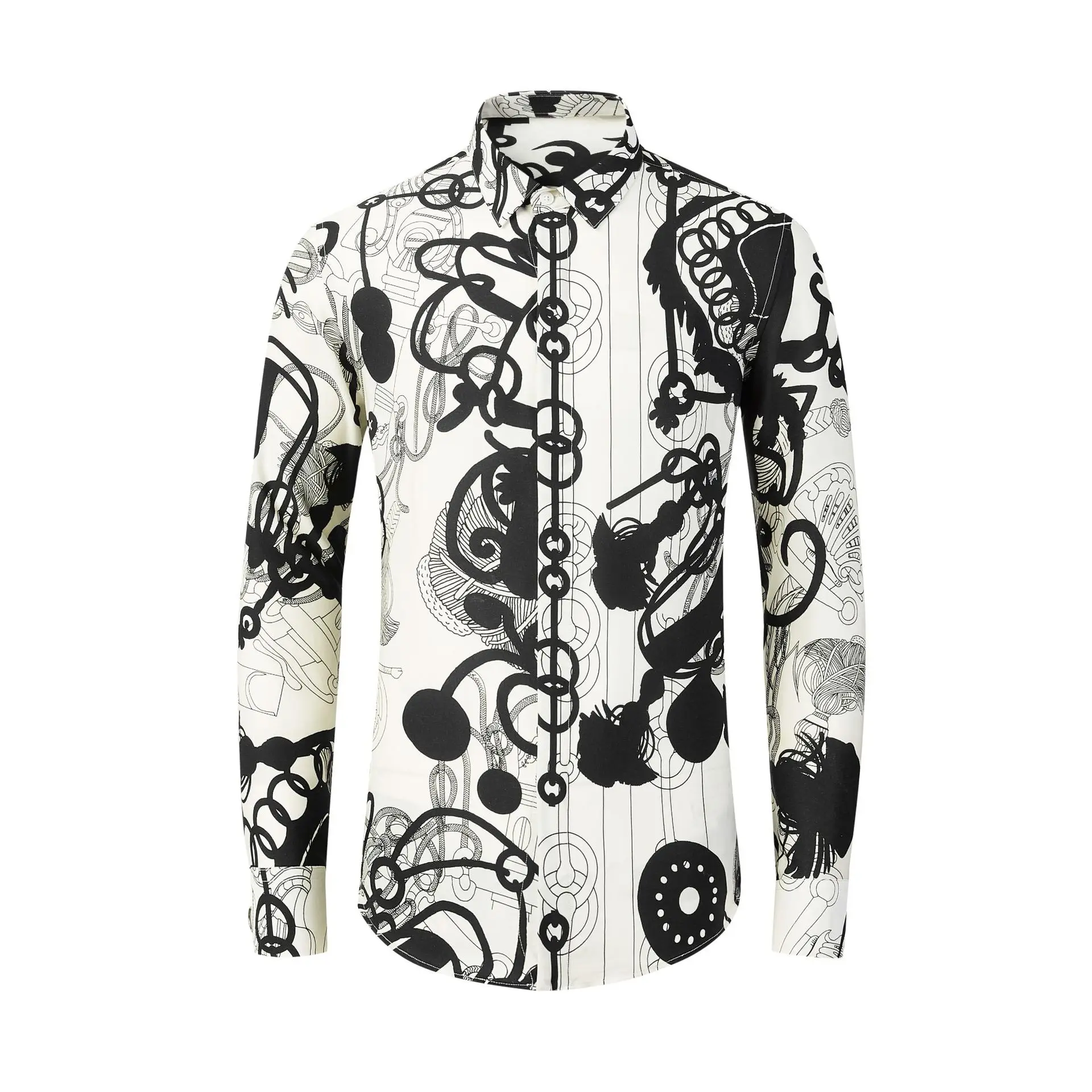 Autumn and winter Tencel horse rope picture digital printed long sleeved new casual digital men's shirt