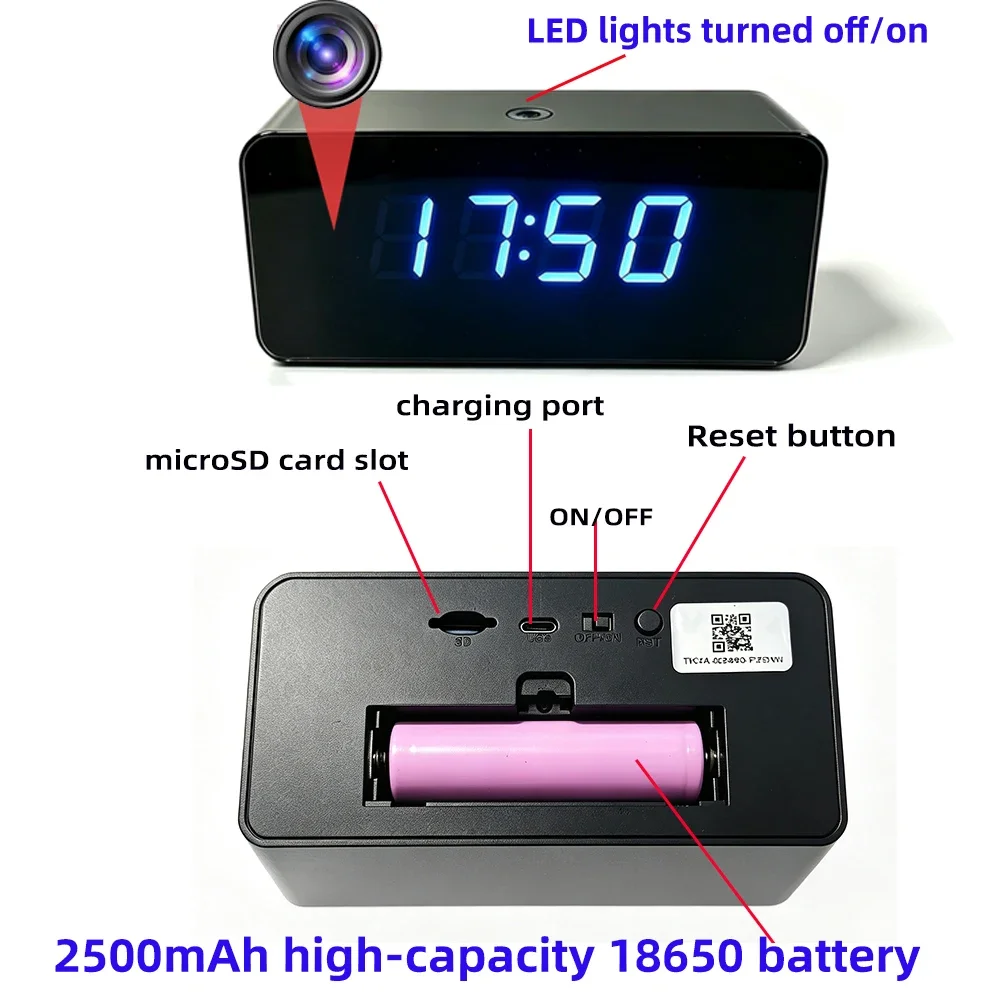 4K HD WiFi mini Clock Camera, Supports Remote Viewing, Motion Detection, 12 Infrared Night Vision Lights, Home mini 4K Camera view 4