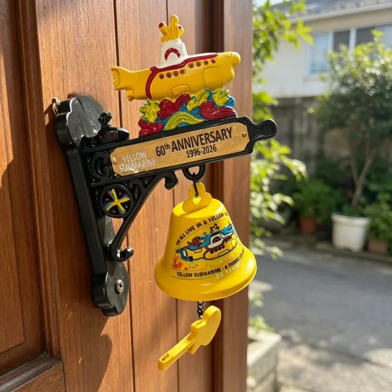 Retro Yellow Boat Doorbell Hanging Bell, Decorative Metal Wall Chime for Doorway Garden Balcony Home Decor
