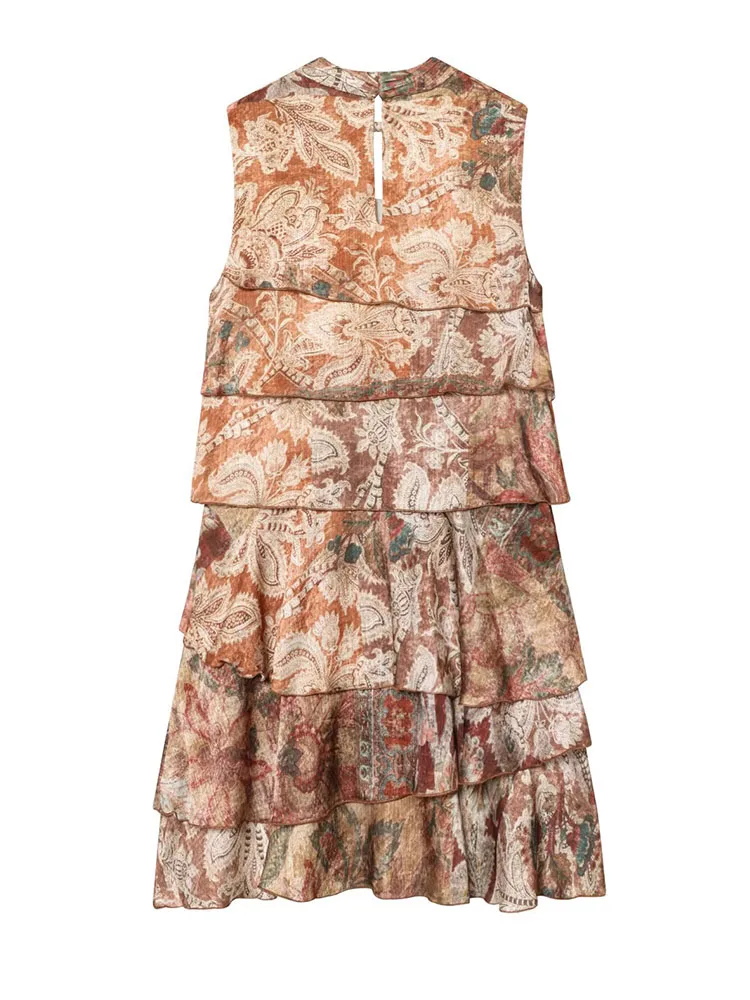 Mulheres chiques vestidos de moda 2025 verão outono novas mulheres elegante rugas em camadas saia mulher sem mangas o-pescoço vestidos de festa