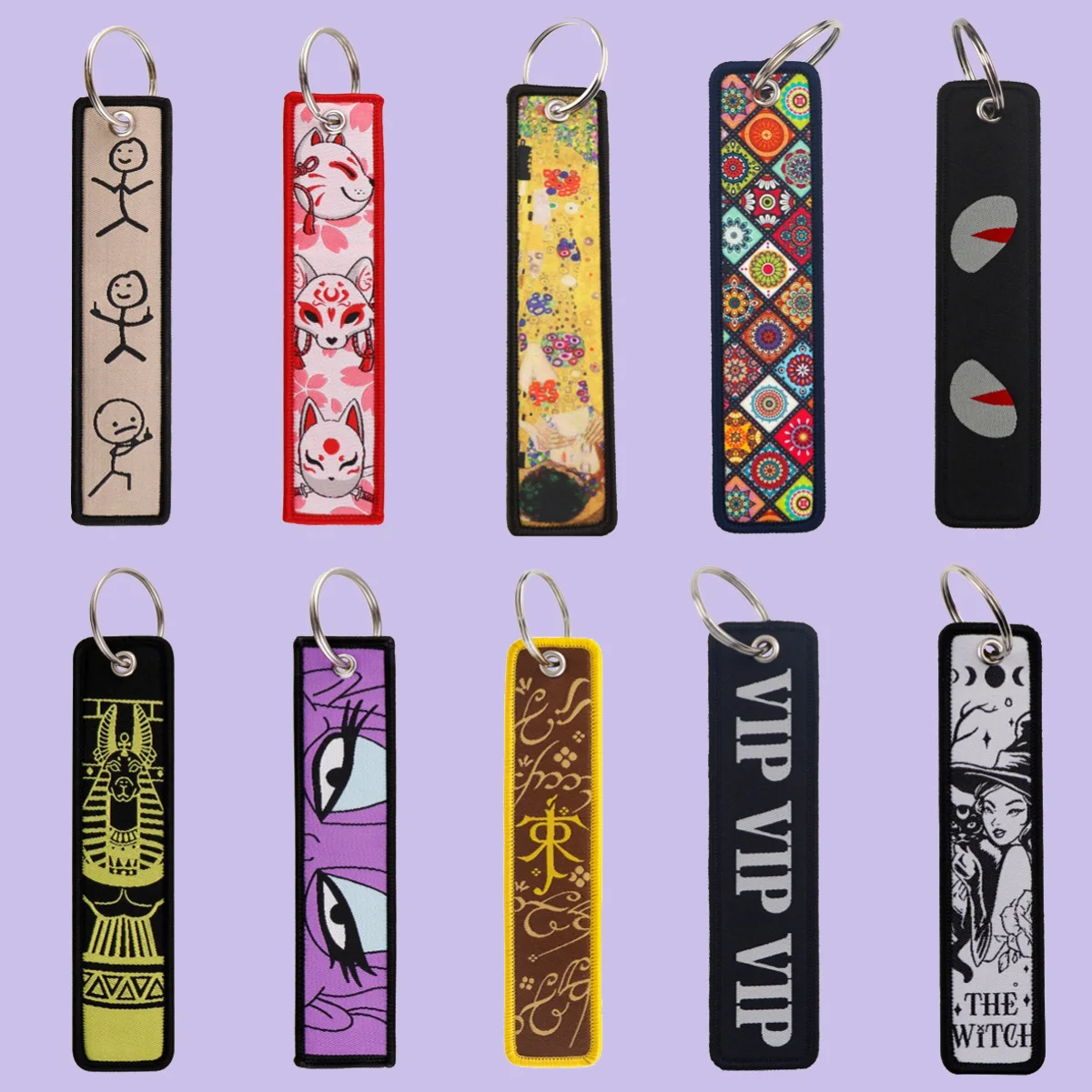 

1pcs Simple Pattern Embroidered Keys Tag Witch Keychains for Motorcycles Cars Backpack Fashion Key Ring Accessories