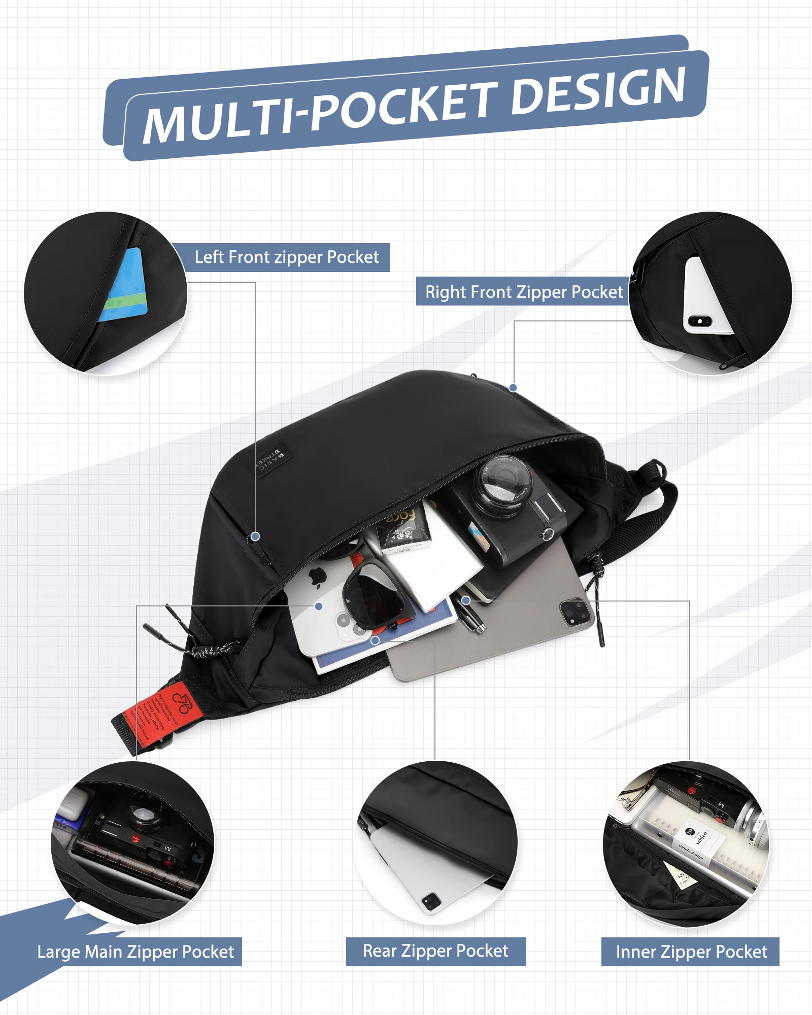 حقائب كروس بودي للرجال ، حقيبة حبال ضد السرقة ، حقيبة كتف بحزام قابل للتعديل ، حقيبة نهارية غير رسمية للجري والرياضة ، المشي لمسافات طويلة ، ركوب الدراجات #4