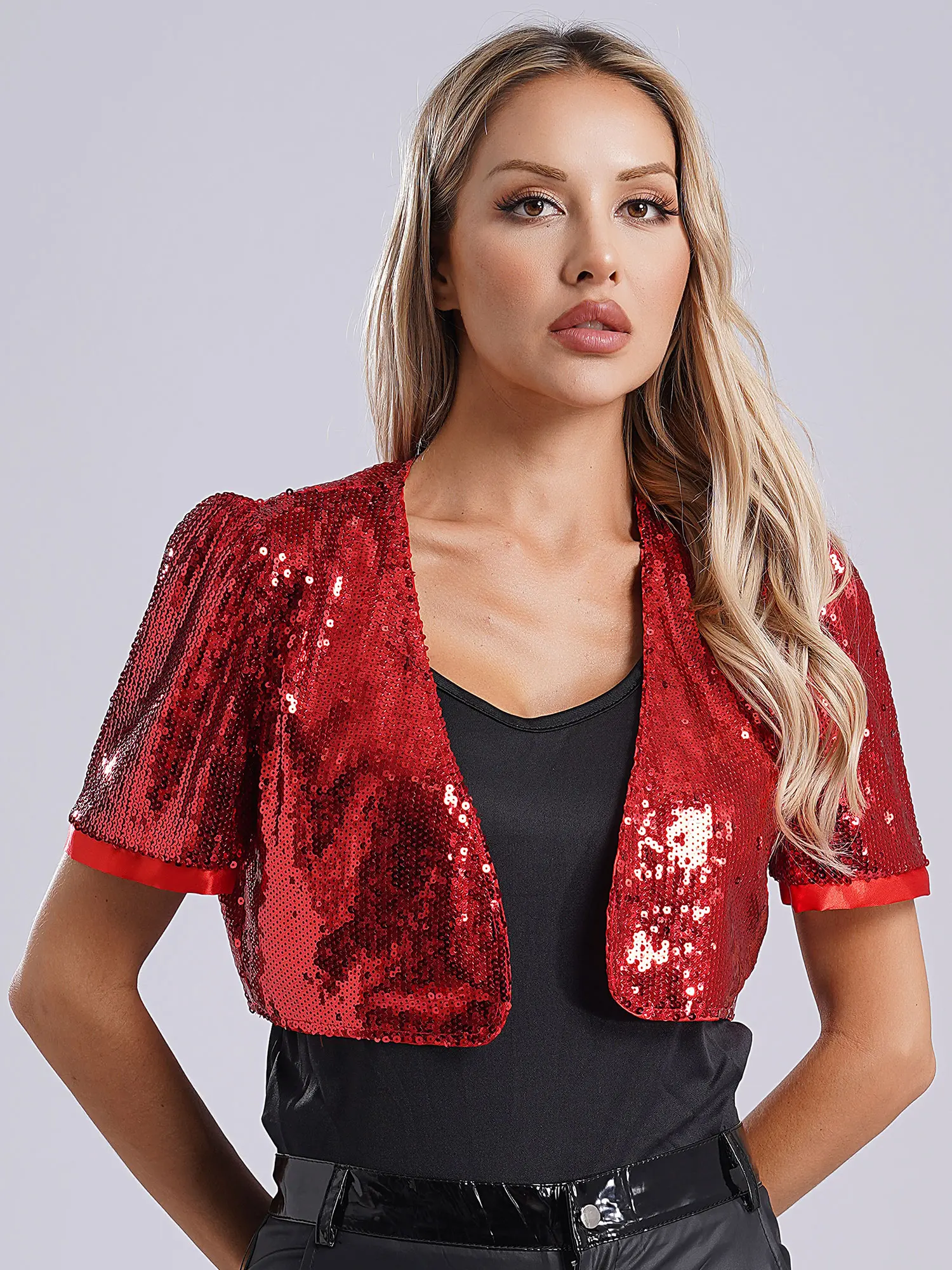 Mulheres glitter lantejoulas recortadas jazz dança clorhes encolher bolero xale outerwear streetwear frente aberta totalmente forro cardigan jaqueta