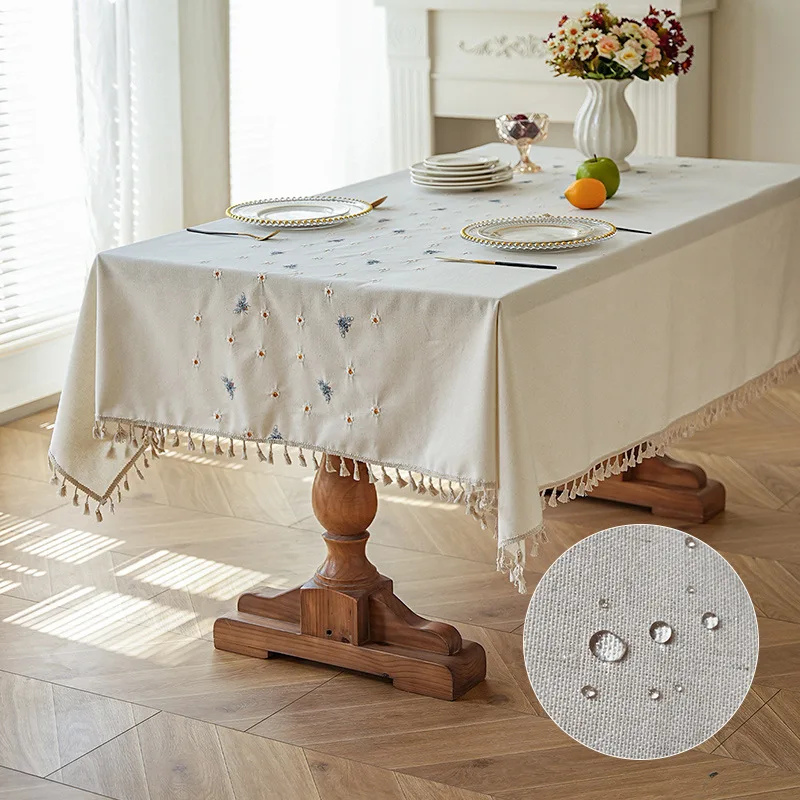 New waterproof and anti-fouling cotton and linen embroidered tablecloth, desk dining table cloth, dustproof