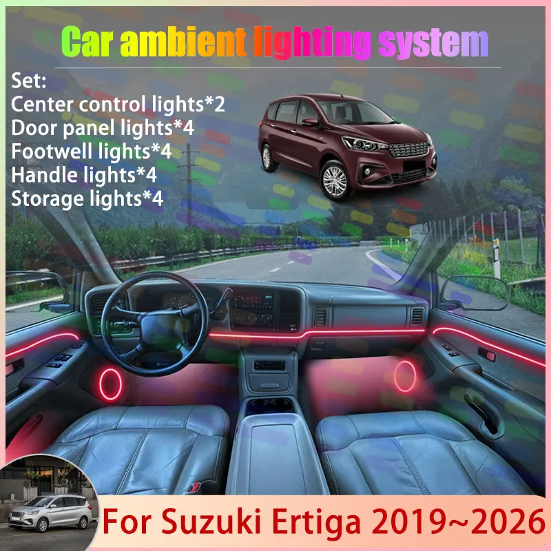 

Для Suzuki Ertiga NC MK2 2019 ~ 2026 Toyota Rumion 2/18 в 1, автомобильная атмосферная лампа, RGB абажур, ансамбль, стример, атмосферный набор