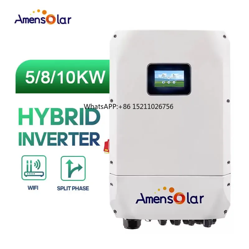 10kw 8kw 5kw Hybrid Solar Split Phase Inverter 120V 240V 5000w 48V On Grid Tie Solar PV System Inverter with MPPT AMENSOLAR