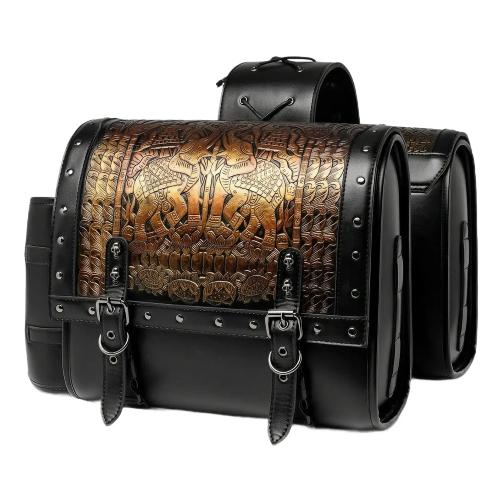 Motorcycle Saddle Bag PU Leather Side Pouch with Stitched Trim for Cruiser Scooter Travel Gear Secure Storage