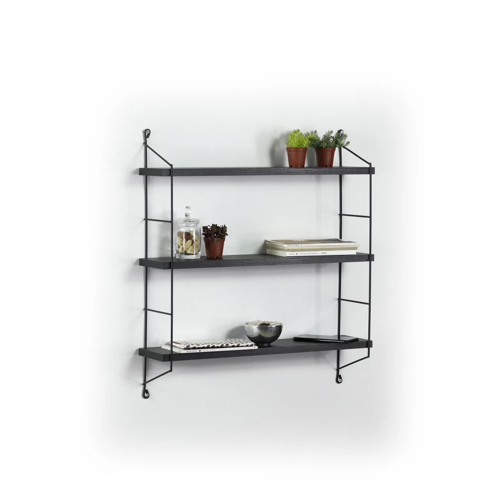 Floating Wall Decor Wall Mounted Rustic Decorative Hanging 3 Tier Metal Bracket Shelf for Books and Collectibles Black/Black