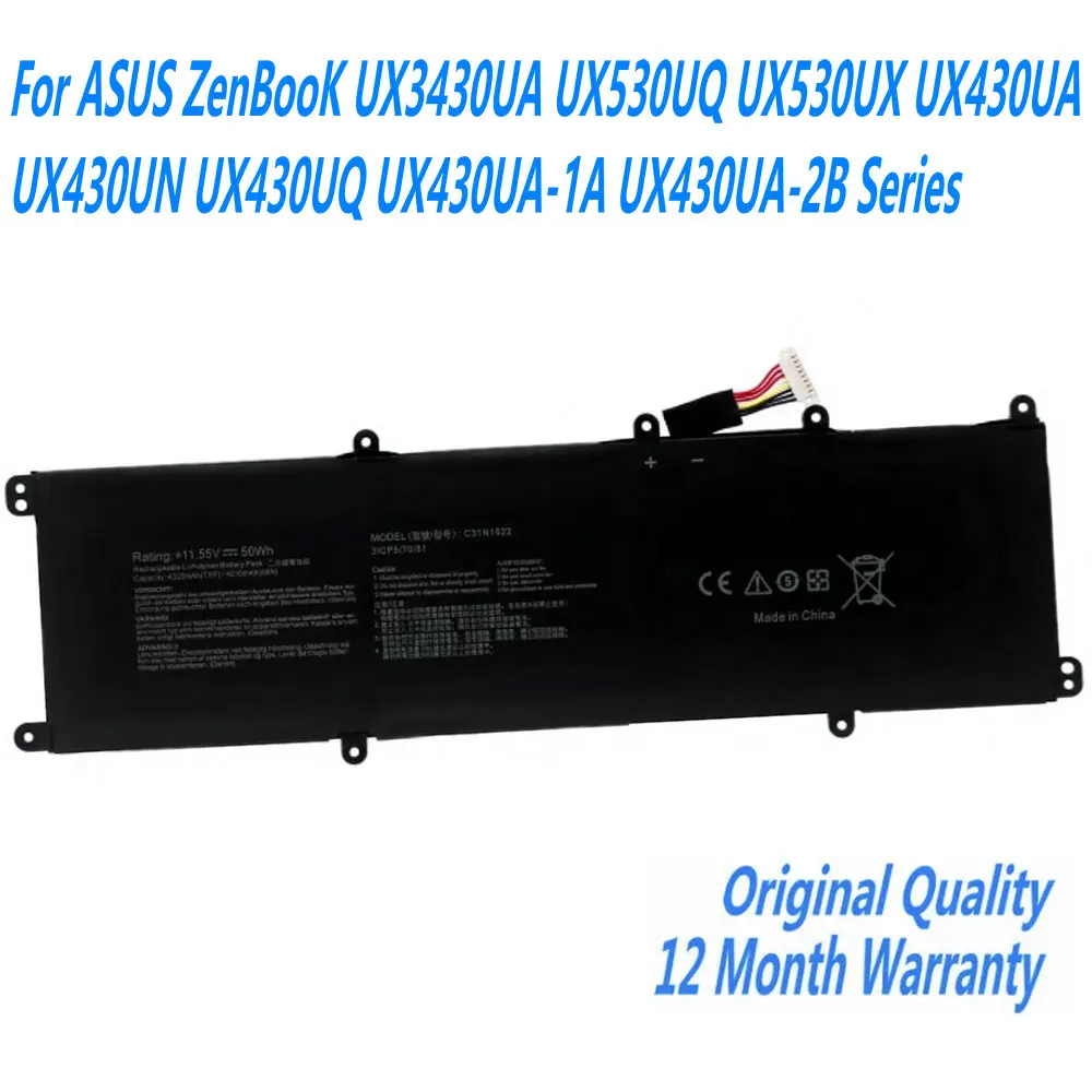 NEW C31N1622 Laptop Battery For ASUS ZenBooK UX3430UA UX530UQ UX530UX UX430UA UX430UN UX430UQ UX430UA-1A UX430UA-2B Series