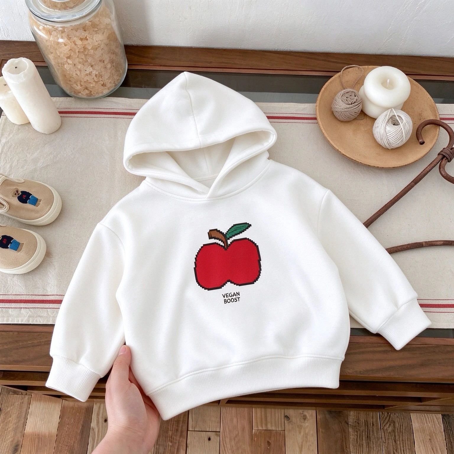 Apple Pattern Kids Hoodies Autumn Clothing Simple Fashion Korean Children Long Sleeve Hooded Sweatshirts Tops Baby Girls Clothes