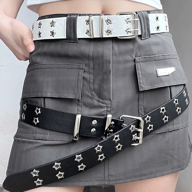 

2024 Star Eye Rivet Belt For Men Women Y2K Belt Goth Double Pin Buckle Waist Belt Adjustable Punk Waistband Jeans Decor Belts