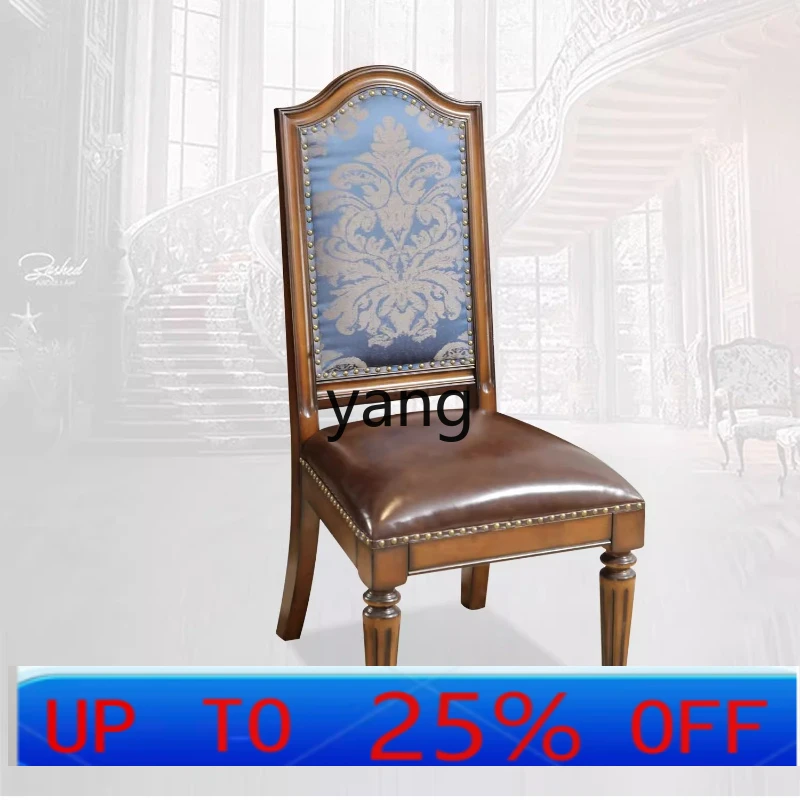 

LTT American retro all solid wood leather dining chair first layer cowhide chair with high backrest