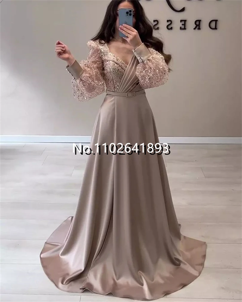 Abiti da sera Glitter blu reale maniche a sbuffo scintillanti a-line abito da ballo notturno con scollo a v abiti da festa per occasioni formali da sposa 2023