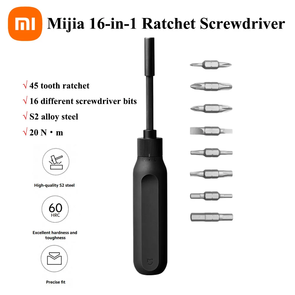 Xiaomi Mijia 16-in-1 Ratchet Screwdriver Handheld High Torque Precision Ratchet Detachable Extension Rod 16 Screwdriver Bit Type