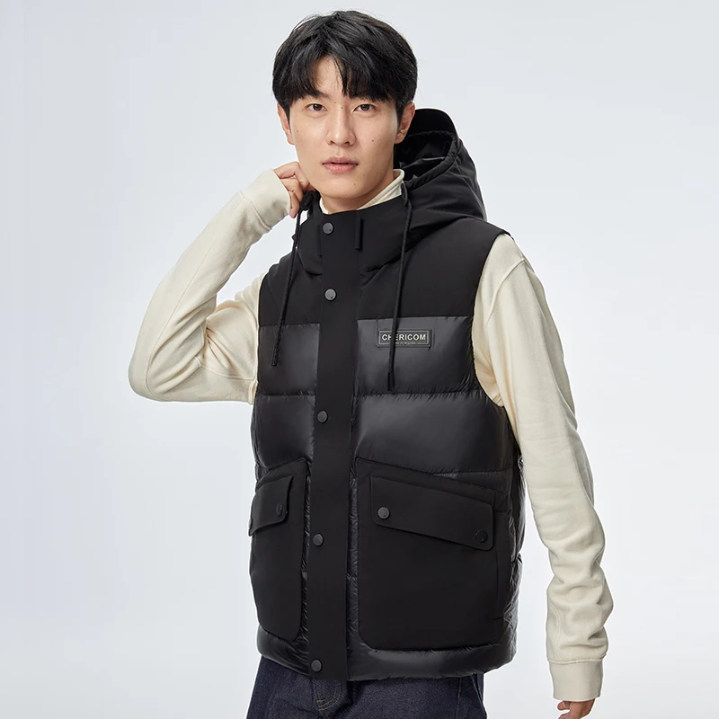 Chericom Light Goose Down Men's Hooded Short Down Vest Pocket Label Design Comfortable Casual Commuting Down Jacket 289956