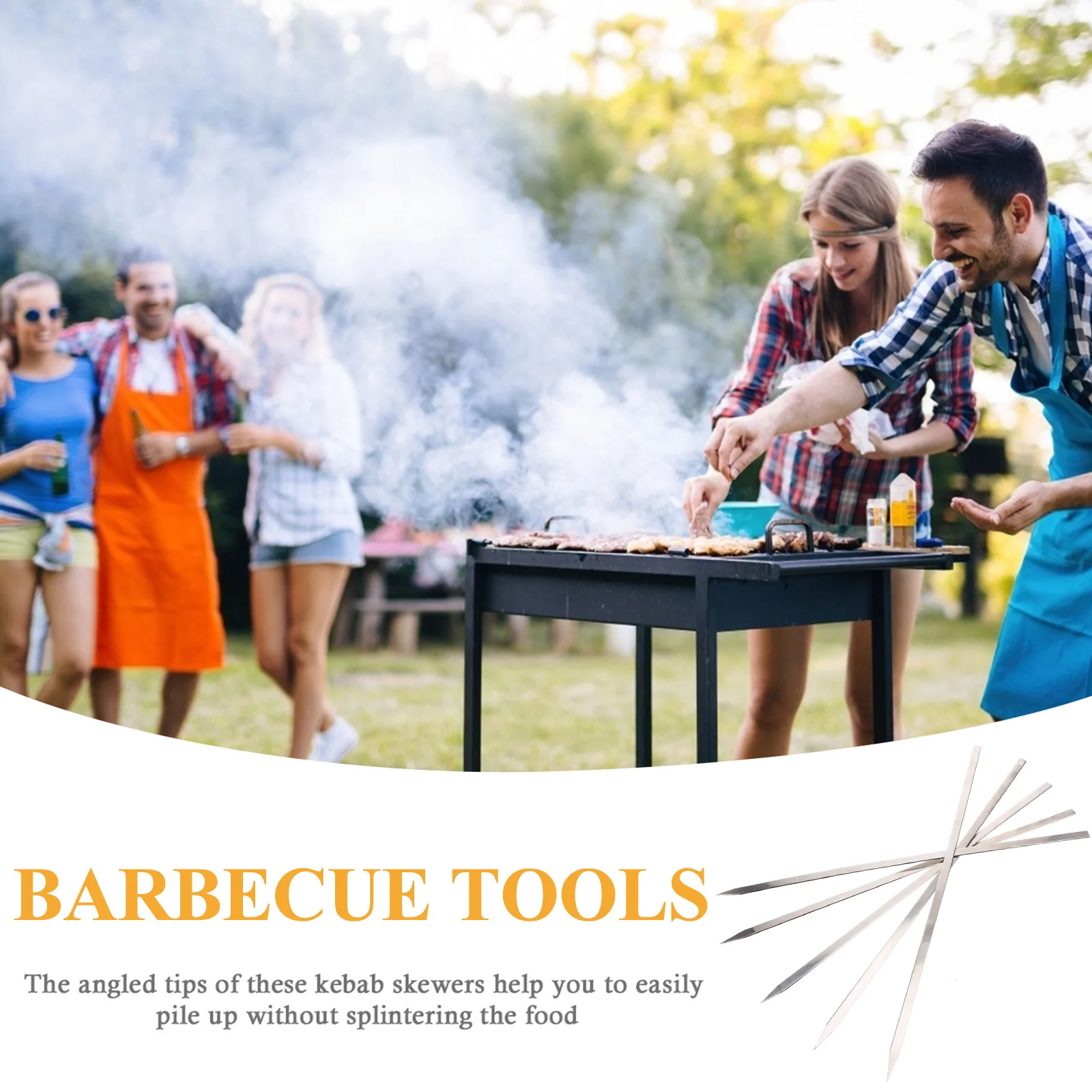 

5Pcs Thickened Stainless Steel Barbecue Skewers Rust Proof Practical Meat Skewers for Camping Outdoor Bbq Tools