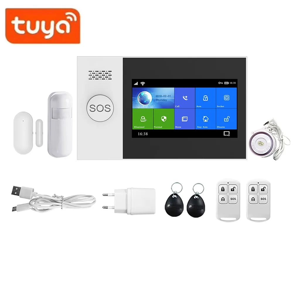 

4.3Inch IPS Screen Tuya Smart Life WIFI 4G/GSM Alarm System Touch Keypad Burglar Alarm Kit PIR Detector Motion Sensor