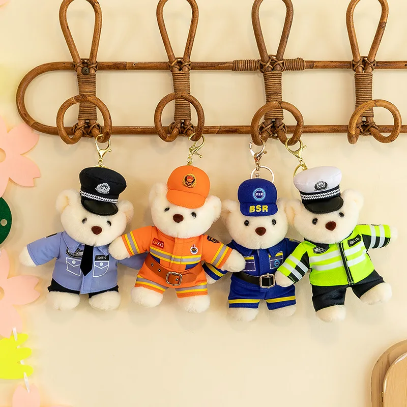 New Cartoon Cute Firefighter Police Series Bear Plush Doll Keychain Pendant Creative Bear Plush Stuffed Toys Children's Gifts