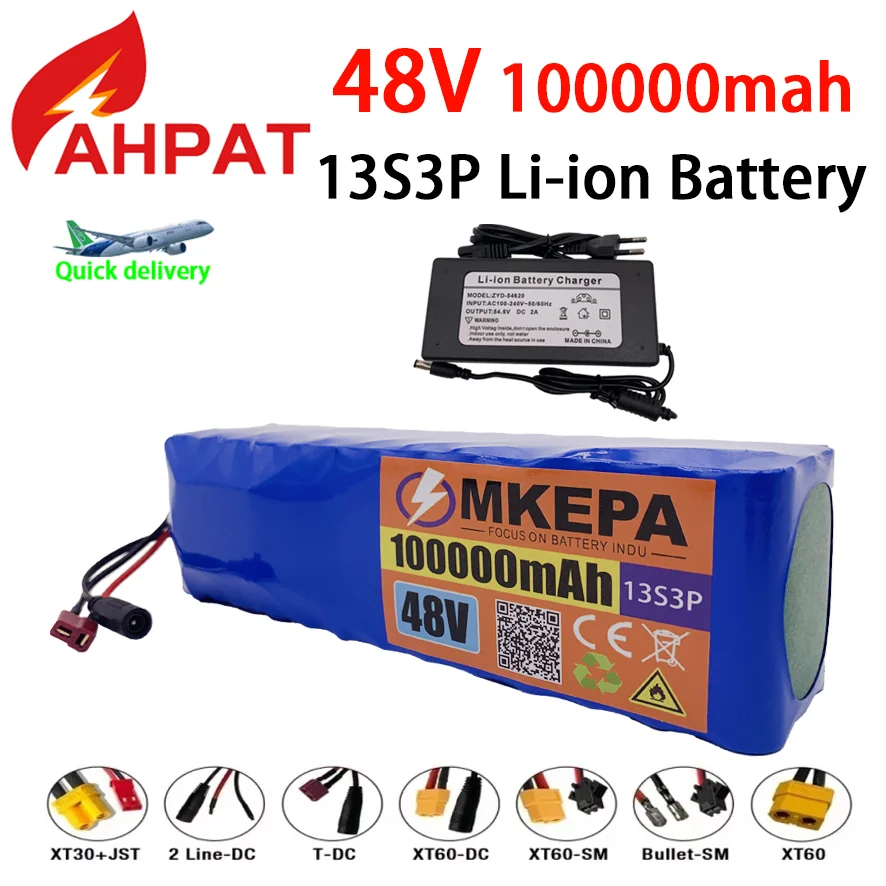 Air transport KEPAH New48V100Ah 1000w 13S3P 48V Lithium ion Battery Pack 100000mah For 54.6v with BMS+charger,AHPAT