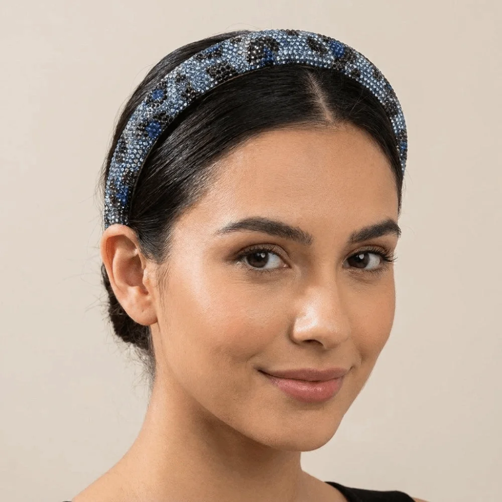

Fashion Bling Rhinestone Headband Wide Baroque Leopard Print Hairband Non-slip Glittering Women Hair Hoop Prom