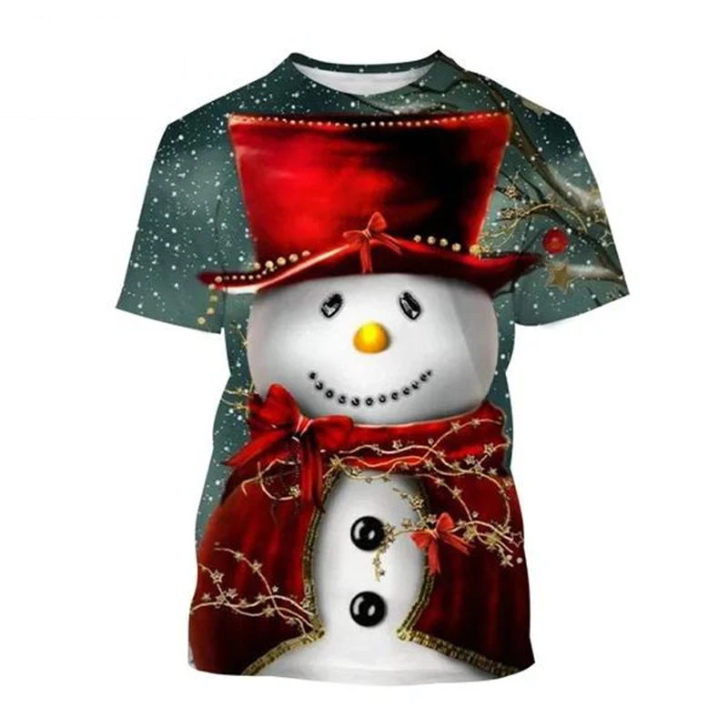 

New Hot Sale Christmas Snowman 3D Printed T-shirt Unisex Cute Short Sleeve Christmas Shirt Top Merry Christmas Kids Tops Tees