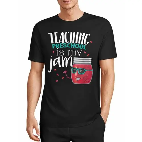 Early Childhood Education Slogan Teaching Preschool Is My Jam Sunglasses Jam Jar Cartoon Print Black T-Shirt