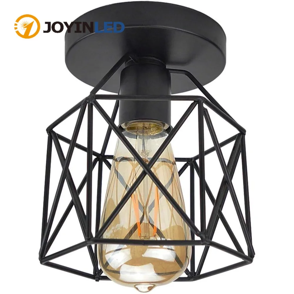 

E27 Retro Black Industrial Light Fixture Vintage Semi Flush Mount Ceiling Lights Porch Hallway Stairway Mini Metal Ceiling Lamps