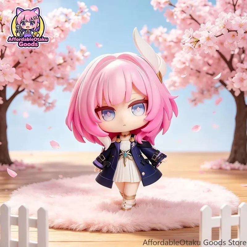 Pink Hair Anime Girl Chibi Figure, PVC Statue with Horn Outfit for Display Ornament