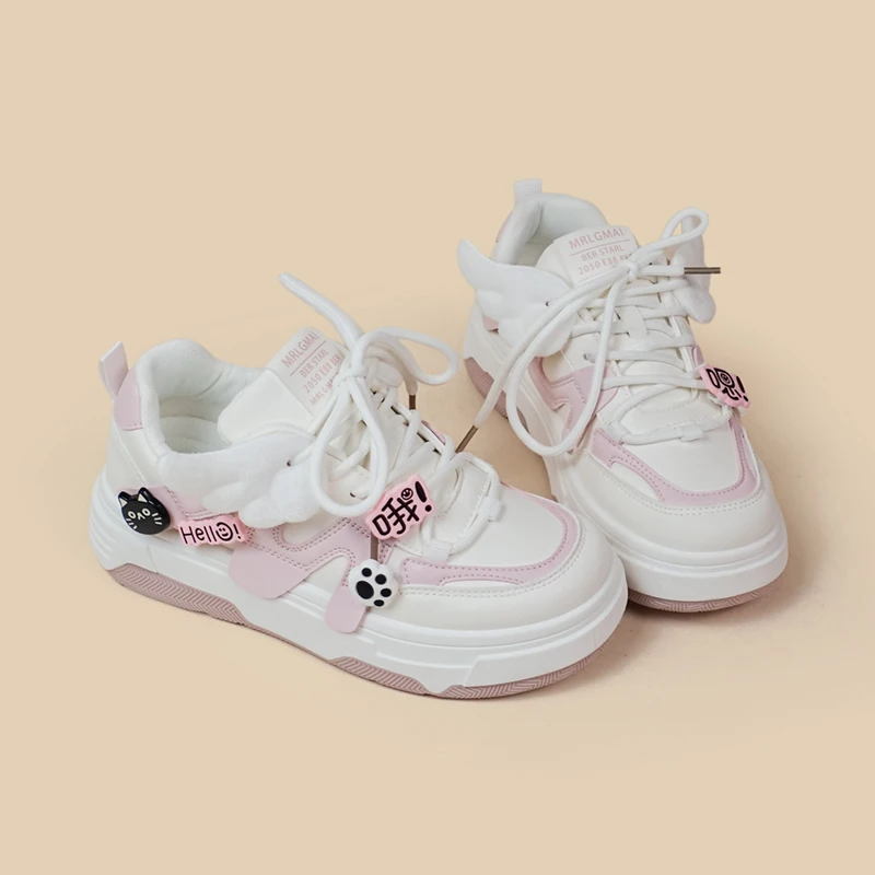 Amy and Michael 2024 Spring New Pink Shoes Kawaii Girls Students Casual Sports Sneakers Female Women Chunky Shoes Low Top Shoes