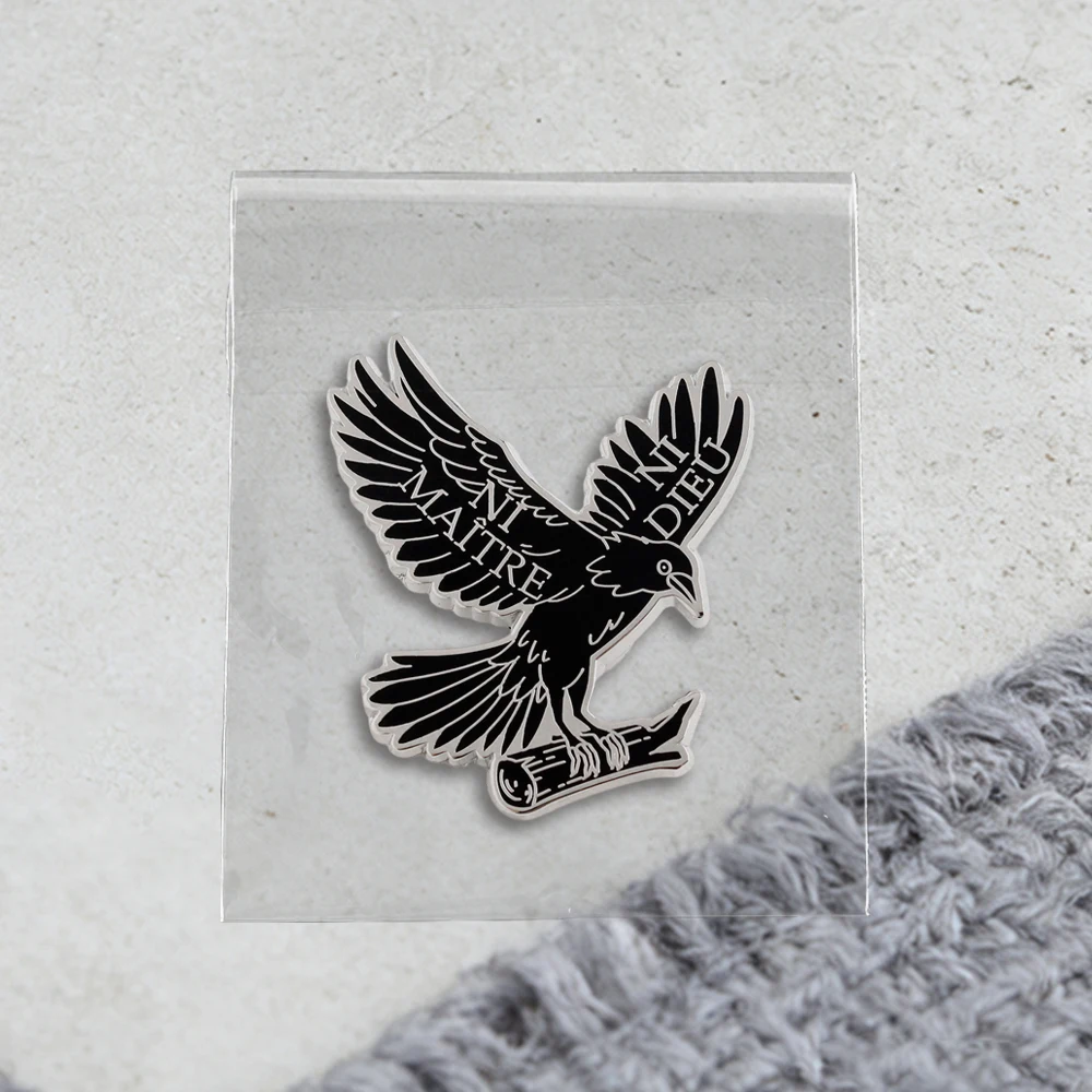 Ni Dieu Ni Maitre Krähen-Emaille-Anstecknadel „Kein Gott, kein Herr“ Französisches Zitat Brosche Anarchie Punk Raben-Abzeichen Gothic Schmuck Geschenk für Fans – Detail 9