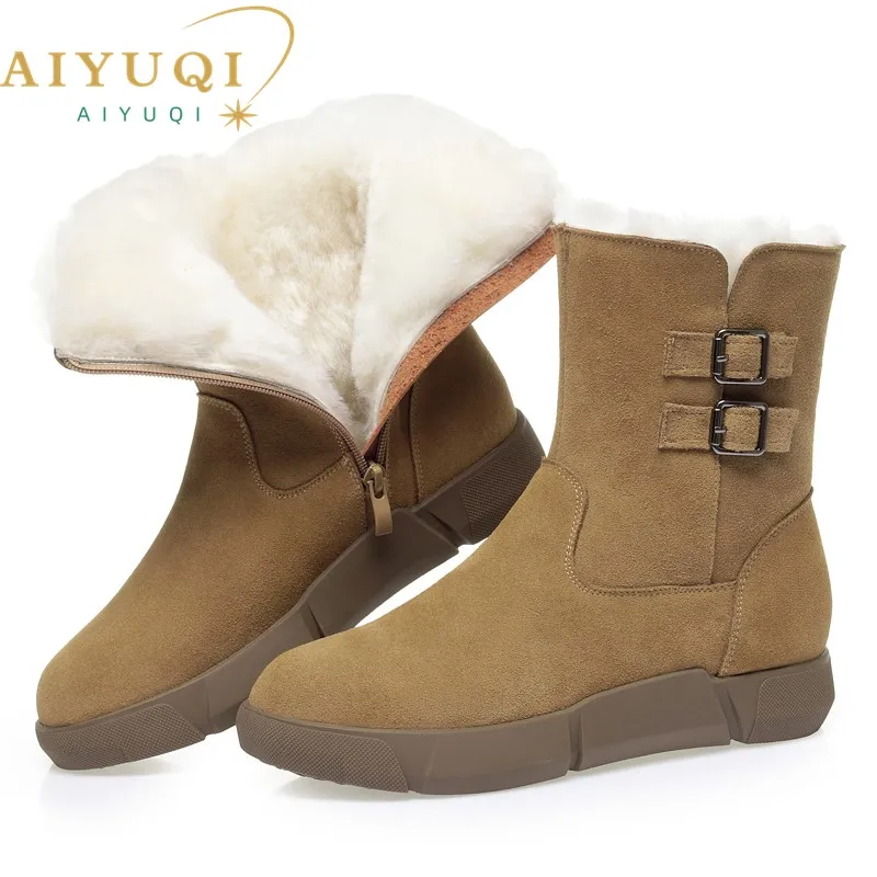 AIYUQI Women Snow Boots Suede Genuine Leather 2024 New Non Slip Flat Women Winter Boots Wool Warm Women\'s Ankle Boots