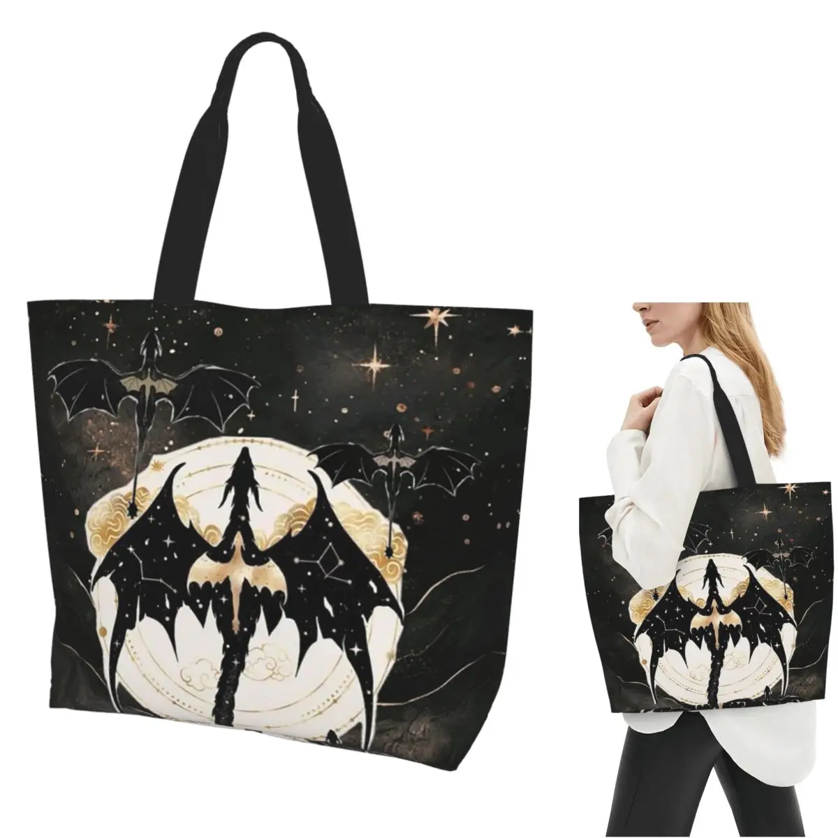 Fourth Wing Dragon Shopping Tote Bag Canvas Large Capacity Shoulder Bags Shopper Grocery Handbag for Women