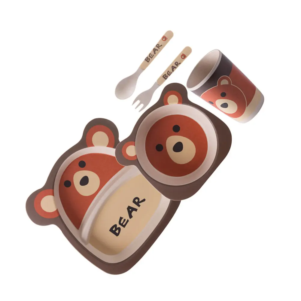 

Набор детской посуды из бамбукового волокна: тарелка, миска, чашка, ложка, вилка, водонепроницаемый, ударопрочный, легкий, с мультяшным дизайном
