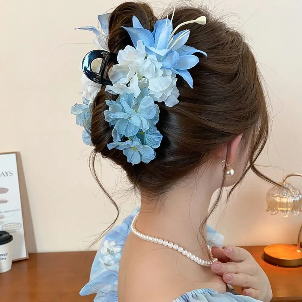 

Sweet Simulation Flower Hair Claw Seaside Vacation Headwear Ponytail Clip Bohemia Barrettes Elegant Cloth Floral Shark Clip