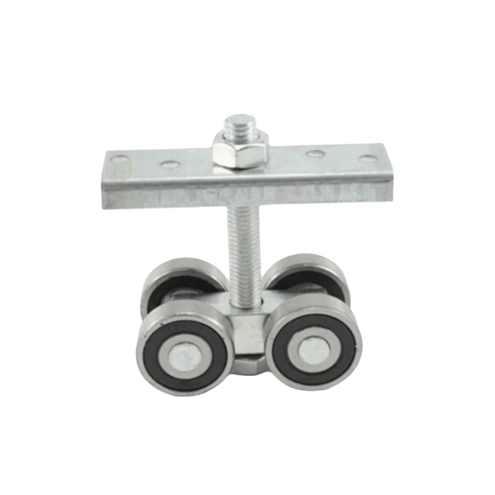 Hardware de acero, polea de puerta corredera, montaje en techo, herramienta de ahorro de trabajo, rodillos de puerta de Granero, construcción resistente ajustable