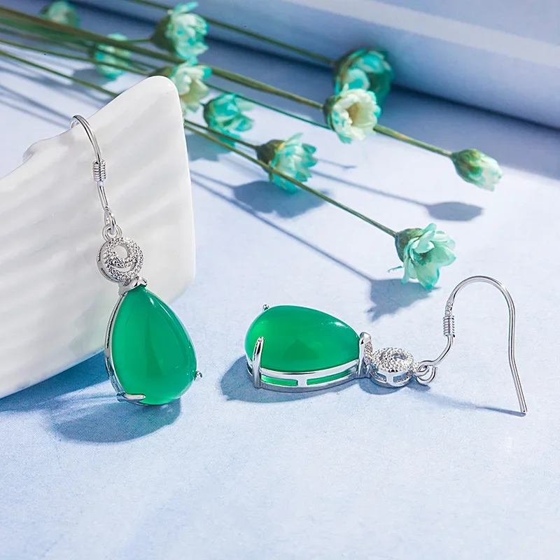 Real S925 Silver color Earring Pure Emerald Gemstone Jewelry for Women Bizuteria 925 Jewelry Kolczyki Orecchini Drop Earrings image 4