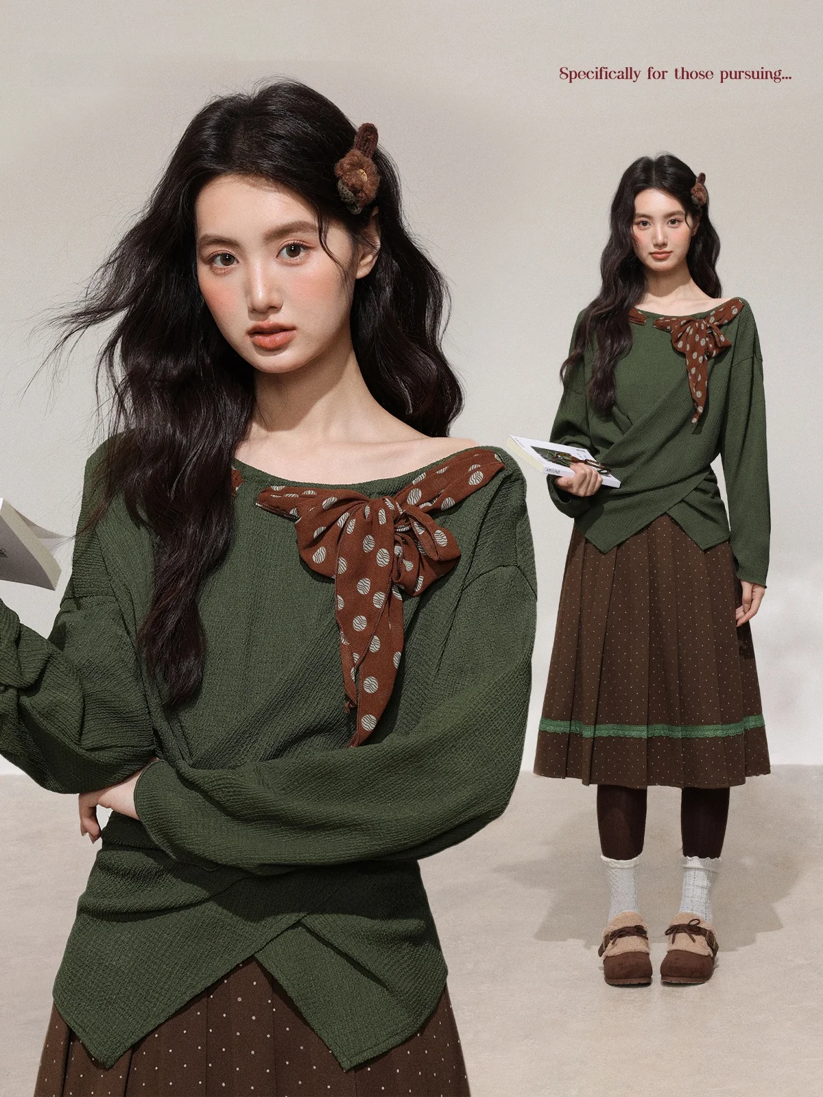 

Женская футболка с эффектом похудения для весеннего повседневного образа, с бантом на плече, повседневная, с длинным рукавом, круглым вырезом, из полиэфирного волокна