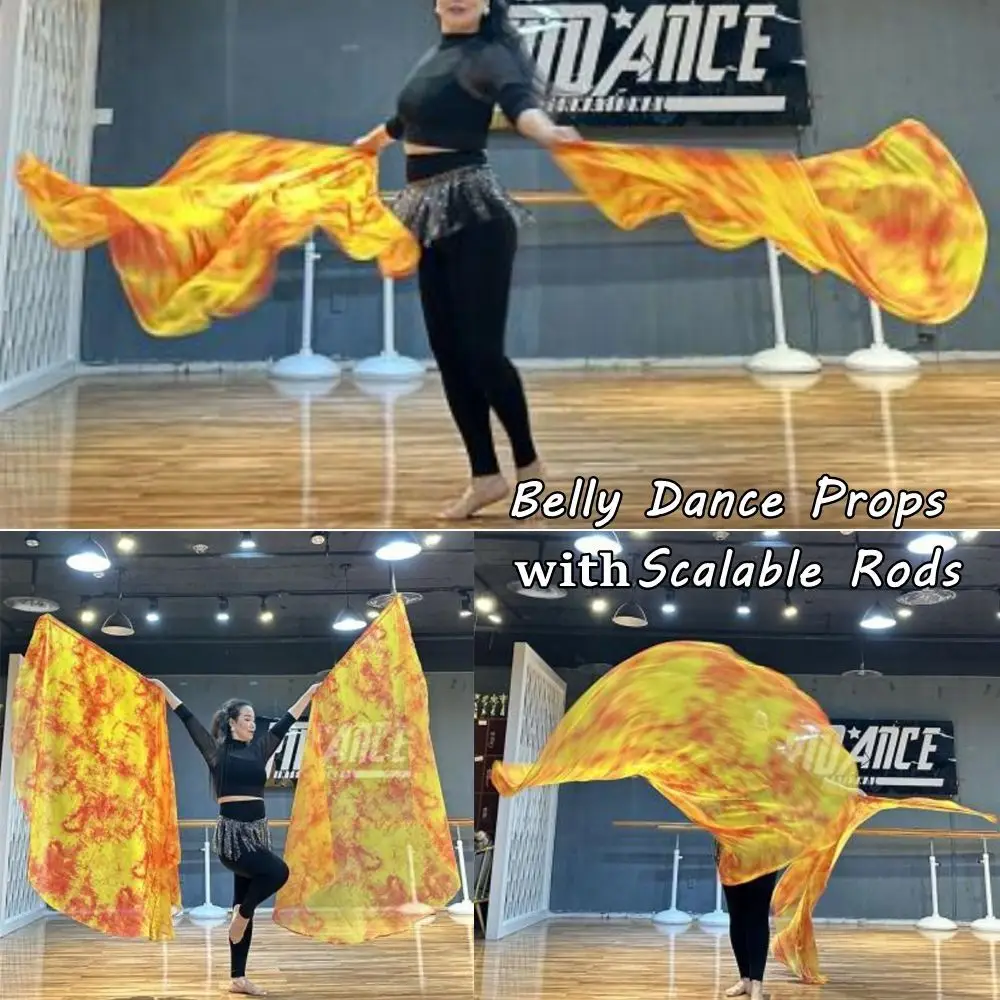 con bastoncini telescopici Accessori per danza del ventre Oggetti di scena Sciarpe colorate leggere multicolori Aste scalabili con bandiera