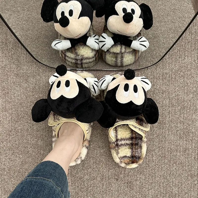 شباشب ديزني كارتونية ميكي اللطيفة للنساء، شباشب قطنية داخلية عصرية للخريف والشتاء #2