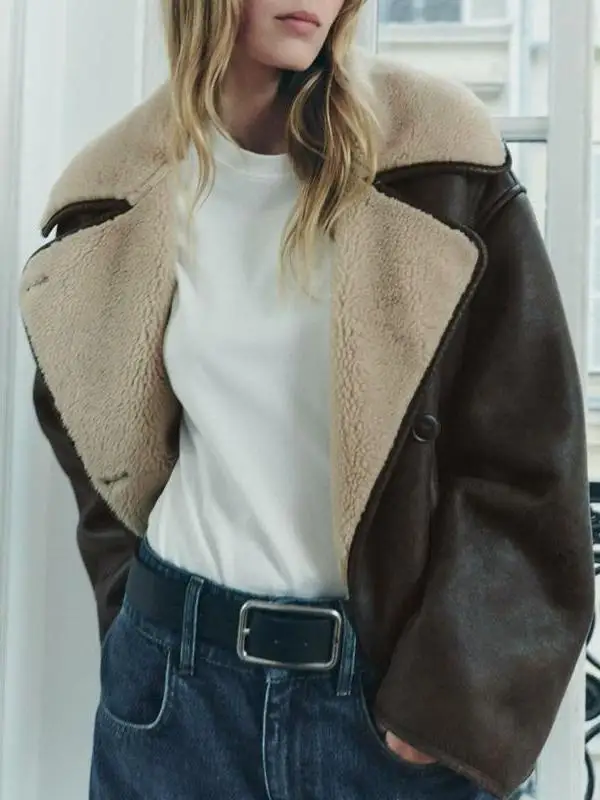 Jaet en simili cuir à col Double face pour femme, vêtement d'extérieur haut de gamme, sensation intercée, Sli Commute Sle