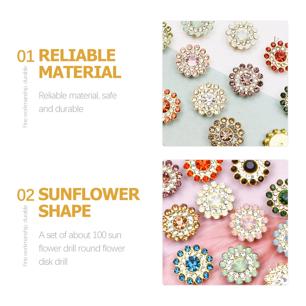 

100Pcs Solar Flower Rhinestone Embellishments Glitter Flatback DIY Supplies for Crafting Clothes Wedding Dress Shoes Jewelry