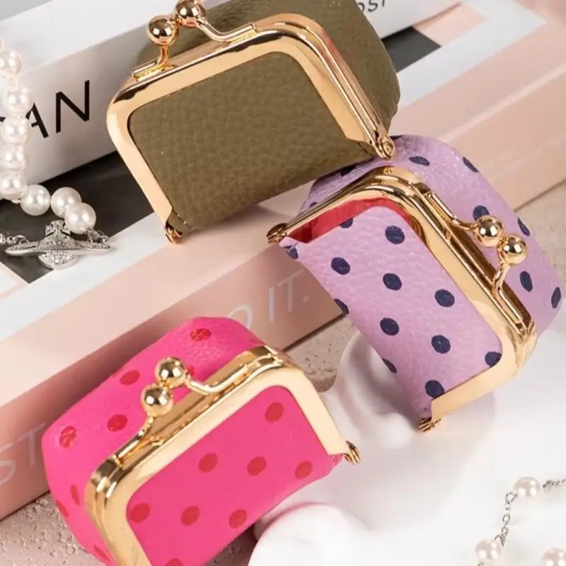 Polka Dot Kiss Lock Coin Purse Waterproof PU Leather Square Storage Pouch for Business Commute Jewelry Coins Carry