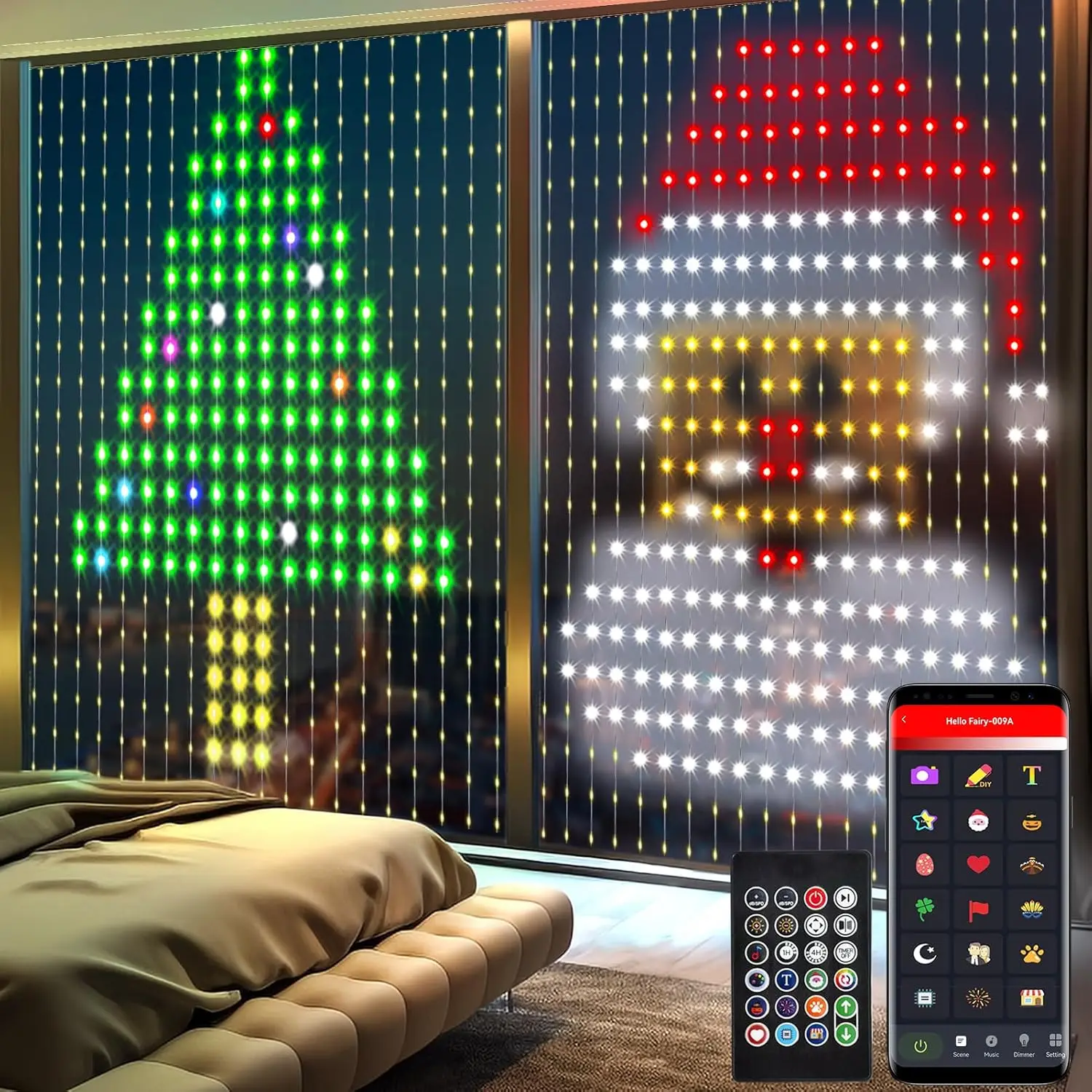 Aplicativo inteligente natal led cortina luzes diy texto padrão animação guirlanda de fadas rgb luzes da corda para o natal decoração do quarto casamento